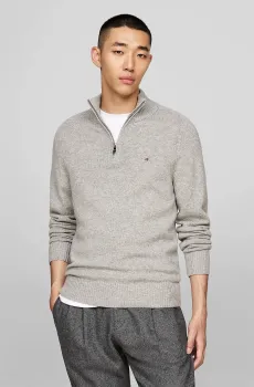 Мужская серая шерстяная кофта LAMBSWOOL ZIP MOCK Серый L Tommy Hilfiger MW0MW36536