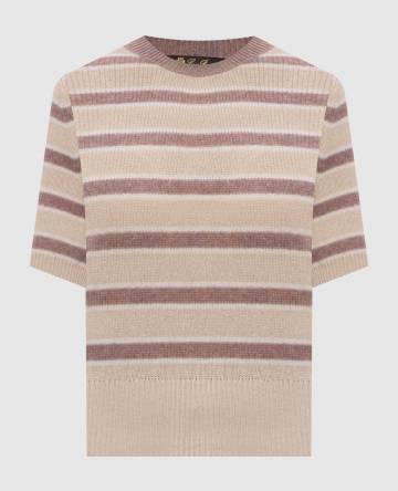 Бежевый топ из кашемира в полоску