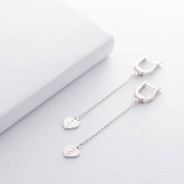 Серебряные серьги с сердечками "Love" 122295 Серебряные серьги с сердечками "Love" 122295