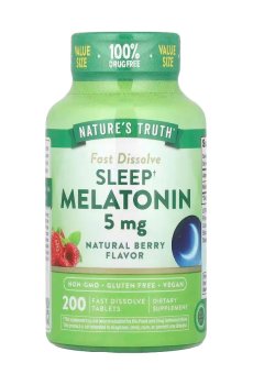 Мелатонин для сна Natures Truth Sleep Melatonin, 5 мг, со вкусом ягод, 200 быстрорастворимых таблеток