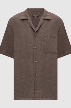 Рубашка коричневая с короткими рукавами из льна