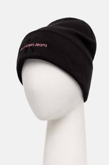 Хлопковая шапка Calvin Klein Jeans цвет чёрный из тонкого трикотажа хлопковая K60K612668 Хлопковая шапка Calvin Klein Jeans цвет чёрный из тонкого трикотажа хлопковая K60K612668