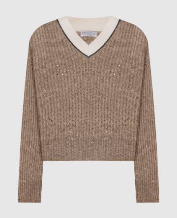 Коричневый пуловер с шерстью и кашемиром