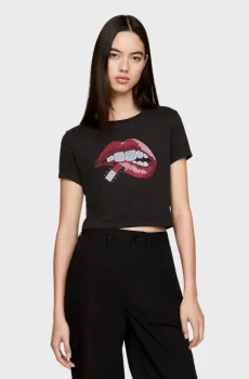 Женский черный топ TJW SLIM CRP WASHED TJ LIPS TEE Черный XS Tommy Jeans DW0DW17373