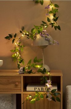 Світлова гірлянда LED з листям і квітами - пурпуровий