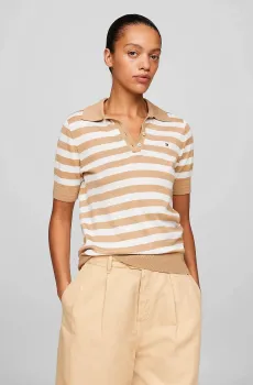 Женское поло в полоску CO LYOCELL BUTTON POLO SS SWT Разноцветный L Tommy Hilfiger WW0WW37937