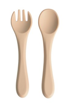 Детский набор посуды Lindo силиконовый, бежевый, от 4 месяцев (ложка, 1 шт + вилка, 1 шт) (966-4)