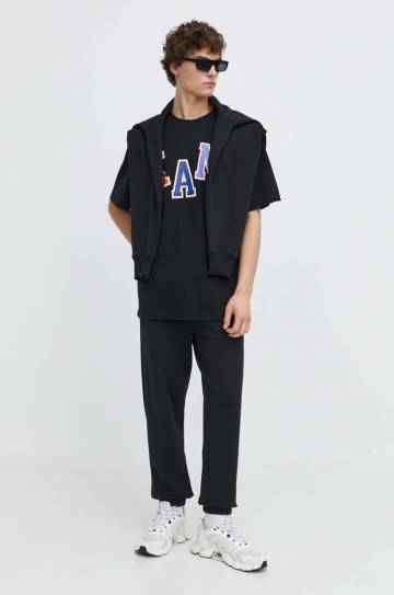Хлопковая кофта Herschel мужская цвет чёрный с капюшоном с принтом Хлопковая кофта Herschel мужская цвет чёрный с капюшоном с принтом