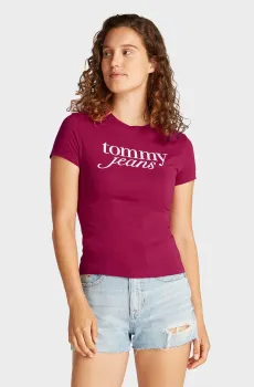 Женская малиновая футболка TJW SLIM ESSENTIAL LOGO Малиновый XS Tommy Jeans DW0DW19447