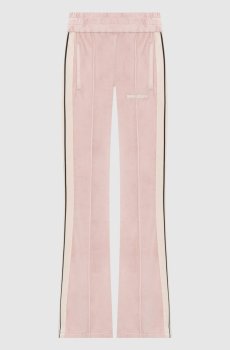 Розовые велюровые спортивные брюки с вышивкой логотипа