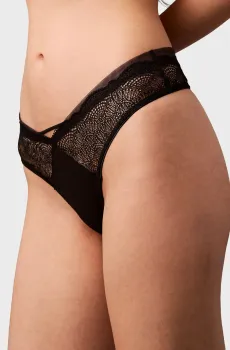 Женские черные трусики THONG Черный M Calvin Klein LV00QF8037