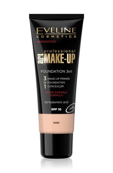 Ультрастойкий тональный крем Eveline Cosmetics Art Professional Make Up 3 в 1 SPF 10, Слоновая кость, 30 мл
