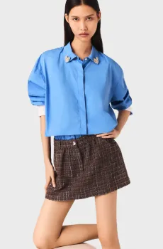 Женская коричневая твидовая юбка-шорты Коричневый 38 MAJE MFPSH00687_brown