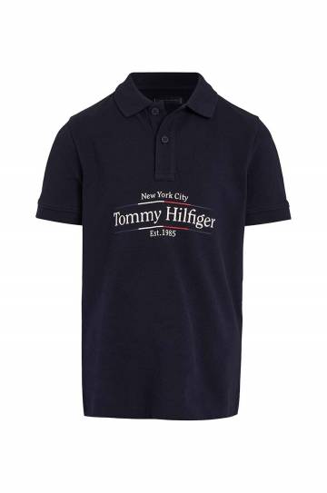 Детское хлопковое поло Tommy Hilfiger цвет синий с принтом KB0KB09025 Детское хлопковое поло Tommy Hilfiger цвет синий с принтом KB0KB09025