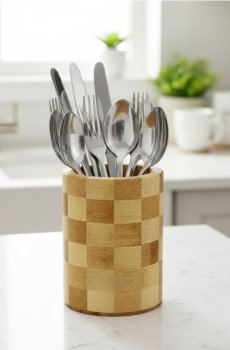 Бамбуковий кухонний органайзер у шаховому візерунку - бежевий