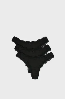 Женские черные трусики-танга (3 шт) JIM Черный M Etam 6547063