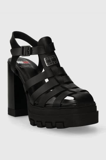 Кожаные сандалии Tommy Jeans TJW HEEL FISHERMAN SANDAL цвет чёрный EN0EN02458 Кожаные сандалии Tommy Jeans TJW HEEL FISHERMAN SANDAL цвет чёрный EN0EN02458
