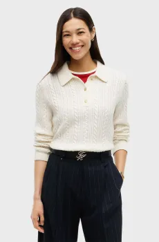 Женское белое шерстяное поло LS POLO CABLE SWEATER REG FIT Белый L Tommy Hilfiger WW0WW52222