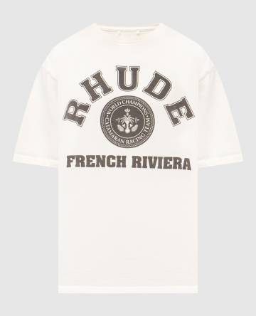 Бежевая футболка с принтом French riviera Бежевая футболка с принтом French riviera