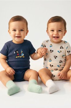 Бавовняне боді з принтом 2 pack Mickey and Donald - кремовий