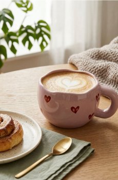 Керамічний кухоль з мотивом серця - пастельний рожевий