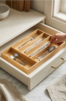 Бамбуковий кухонний органайзер для шухляди - бежевий