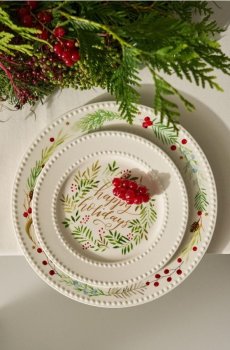 Керамічна різдвяна тарілка з написом Happy Holidays - білий