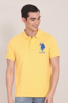 U.S. Polo Assn. Men Yellow Polo Collar Pure Cotton Slim Fit T-shirt