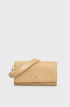 Женская бежевая сумка с узором TH ETERNITY SHOULDER BAG MONO Бежевый ONESIZE Tommy Hilfiger AW0AW16933