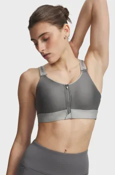 Женский серый топ UA Infinity High Zip 2.0 Bra Серый S (A-C) Under Armour 1384118-709
