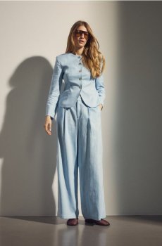 Reserved - Широкі штани з високим вмістом льону - блідо-блакитний - 935JJ-05X