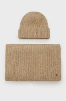 Женский набор аксессуаров (шапка, шарф) ESSENTIAL FLAG FUZ BEAN/SCARF GP Бежевый ONESIZE Tommy Hilfiger AW0AW17124