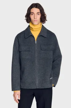 Мужская темно-серая шерстяная куртка Серый M Sandro SHPBL00905_Heather Charcoal