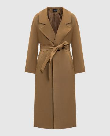 Коричневое пальто из кашемира с поясом