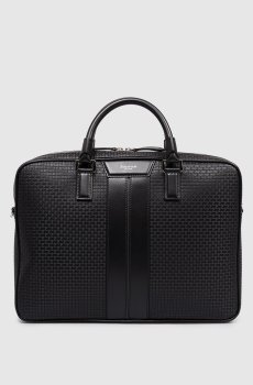 Черный кожаный портфель с тиснением монограммы