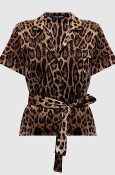 Коричневые блузки из шелка в анималистичный принт