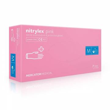 Перчатки нитриловые смотровые Nitrylex нестерильные, неприпудренные, размер M, розовые, 100 шт