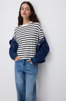 Reserved - Лонгслів у смужку - кремовий - 410GA-01X