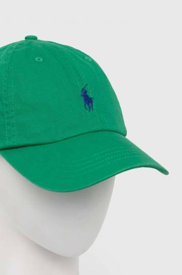Хлопковая кепка Polo Ralph Lauren цвет зелёный с аппликацией 710667709 Хлопковая кепка Polo Ralph Lauren цвет зелёный с аппликацией 710667709