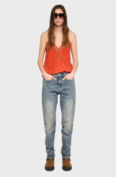 Женский красный шелковый топ с узором Christy Красный XS ZADIG&VOLTAIRE WWCR01310_SPICE