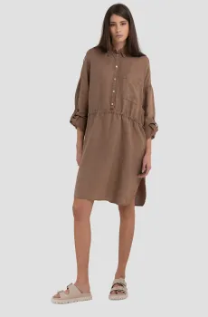 Женское коричневое льняное платье Коричневый S Replay W9007 .000.84614G
