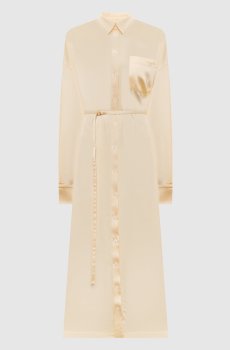 Желтое платье-рубашка с вышивкой логотипа