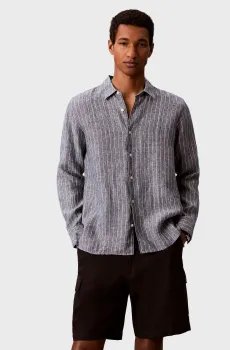 Мужская синяя льняная рубашка в полоску CLASSIC Синий XL Calvin Klein LV04LF117G