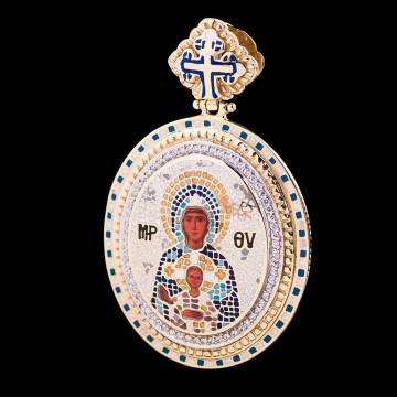 Золотая ладанка с фианитами и эмалью п00559 Золотая ладанка с фианитами и эмалью п00559