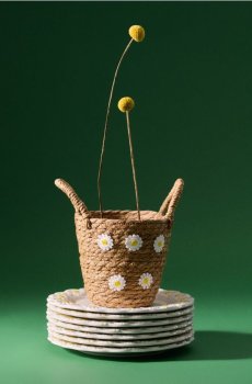 Плетений кошик для зберігання з квітковим мотивом - різнобарвний