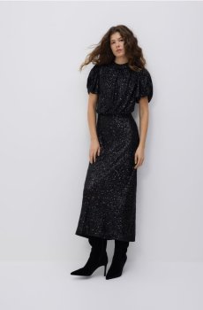 Reserved - Паєткова сукня з пишними рукавами - чорний - 146HI-99X