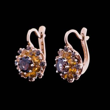 Золотые серьги с дымчатым кварцем и цитринами 03-1386.0.4250 Золотые серьги с дымчатым кварцем и цитринами 03-1386.0.4250