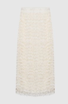 Юбка макси цвета айвори с бахромой