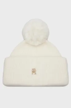 Женская белая шапка TH EVENING POMPOM BEANIE Белый ONESIZE Tommy Hilfiger AW0AW15390