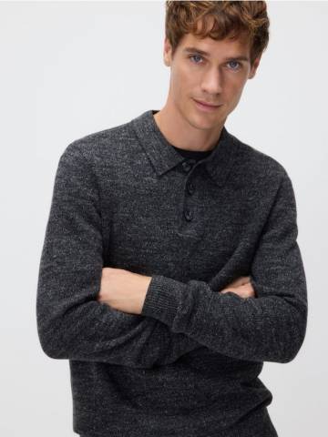 Reserved - Бавовняний джемпер поло - темно-сірий - 047FR-90M